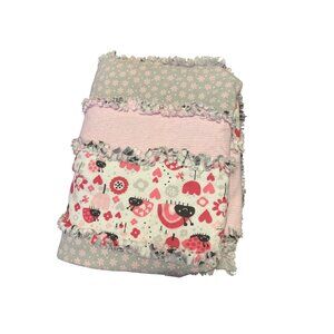 Flannel Baby Blanket 39x47 Pink Animal Print Floral Patchwork‎ Cozy